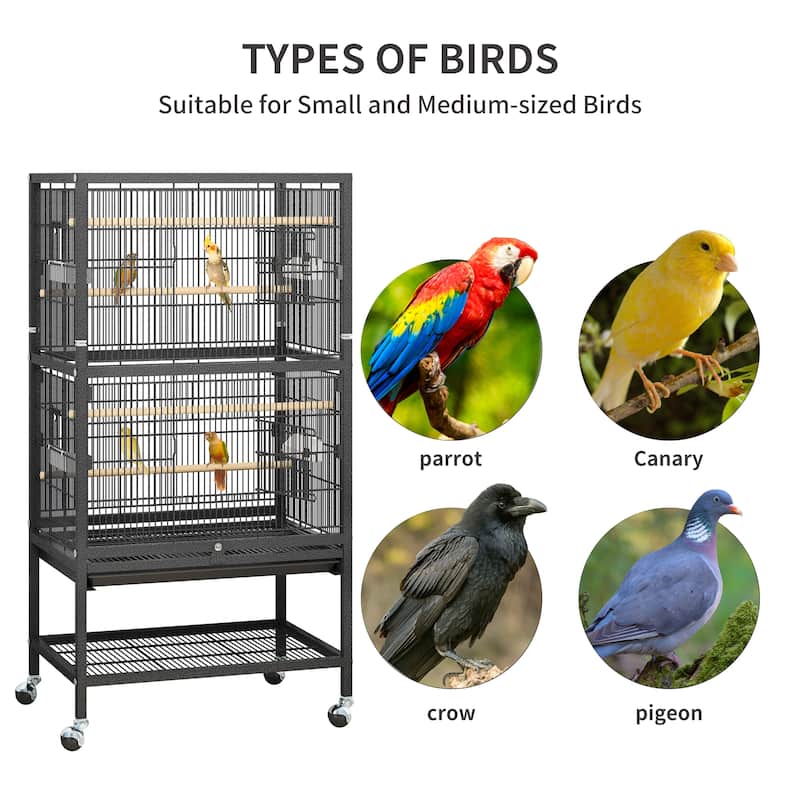 52 inches Bird Cage, Parakeet Cage for Parrot, Cockatiel, Flight cage for Birds with Rolling Stand (2 Extra Birdcage Covers)
