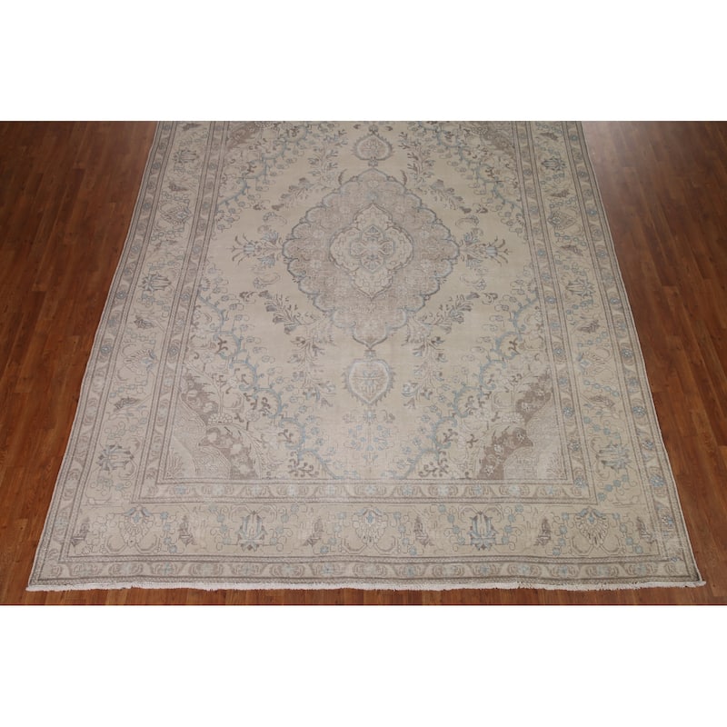 Distressed Traditional Tabriz Persian Vintage Rug Handmade Wool Carpet - 9'7" x 12'4"