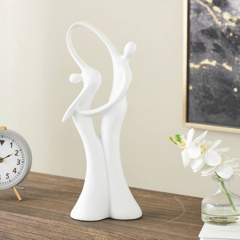 Black or White Ceramic Dancing People Decorative Sculpture - White