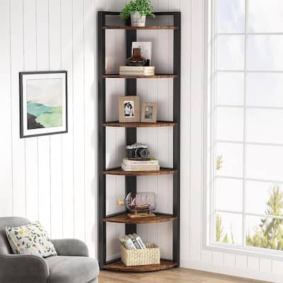 5 Tier Corner Shelves, Rustic Industrial Corner Bookshelf Bookcase