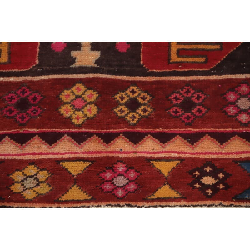 Hand Knotted Oriental 100% Wool Carpet Traditional Geometric Red Ardebil Runner Rug - 9' 8'' X 4' 0''