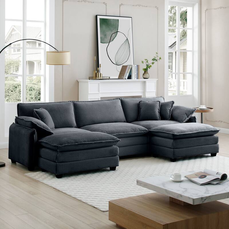 U-shape Conversible Sectional Sofa with Ottoman and Removable Arm - Grey
