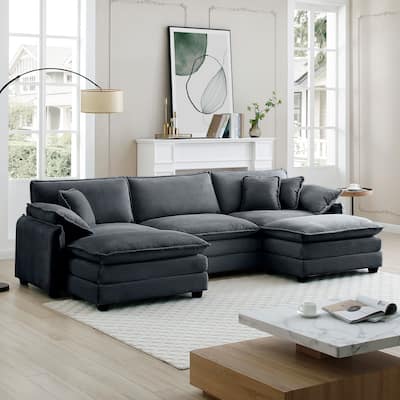 U-shape Conversible Sectional Sofa with Ottoman and Removable Arm