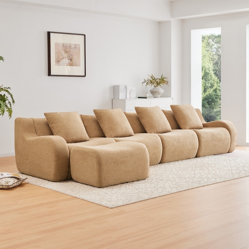 Modern Boneless Teddy Fabric Sectional Sofa with High Density Sponge