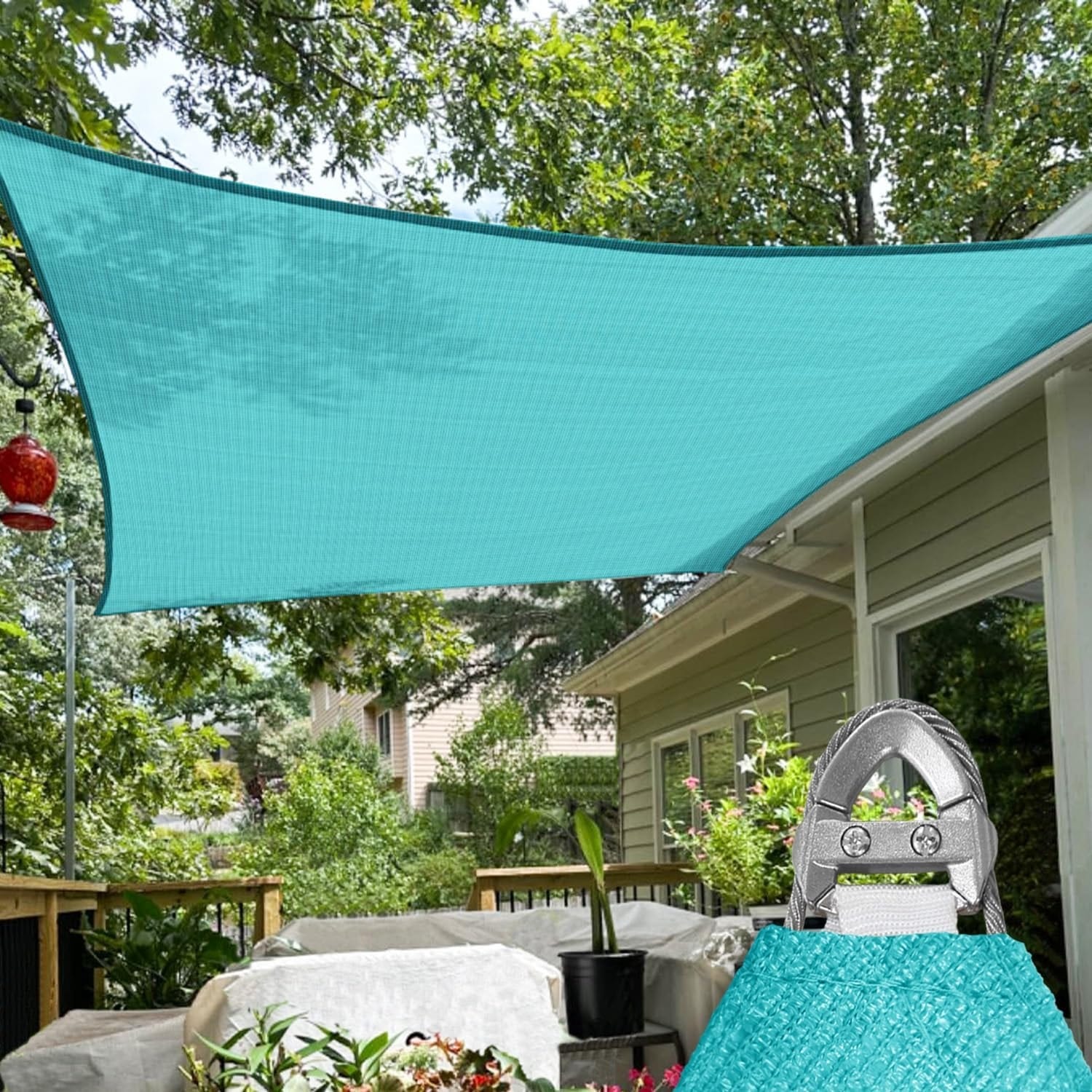 20' x 20' Turquoise Sun Shade Sail Rectangle with Steel Cable Reinforcement for Outdoor Patio Cover