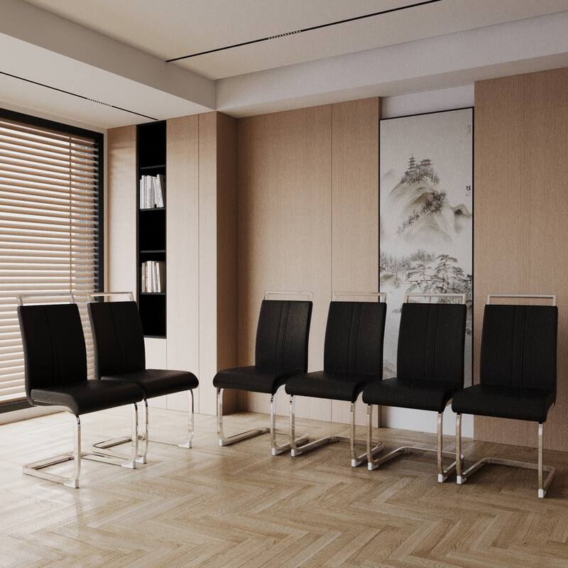 Modern Faux Leather Dining Chairs Set of 4, High Back Upholstered Side Chairs with Metal Legs for Dining Room, Kitchen, Office