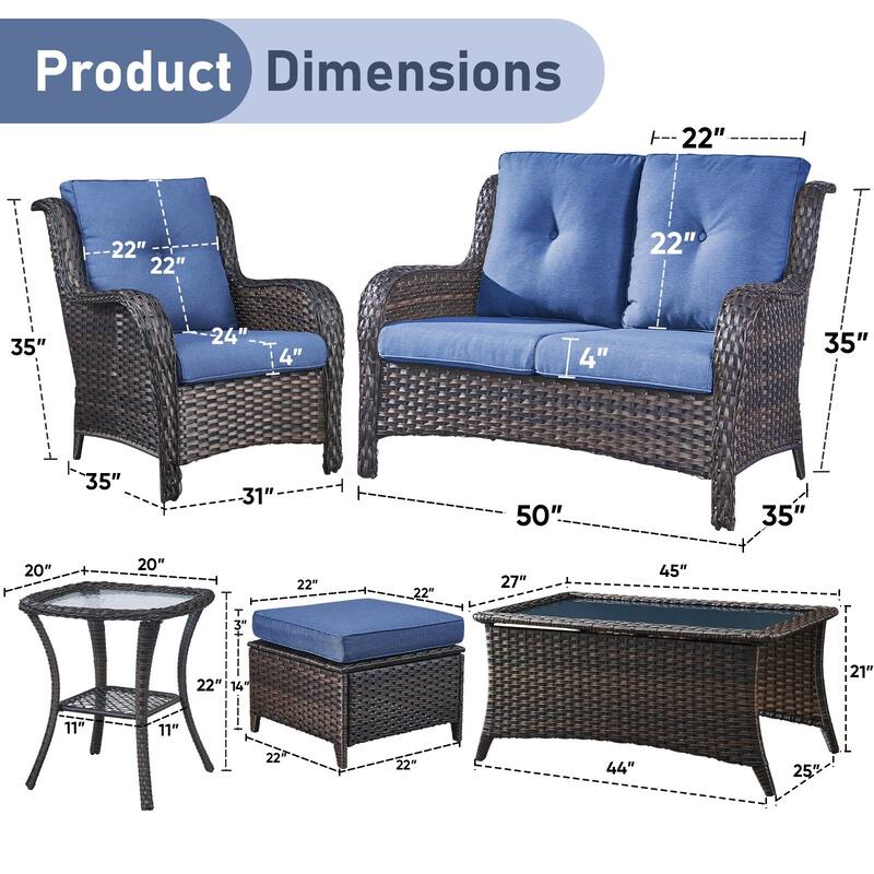 Outdoor Loveseat Sofa with Chair Ottoman Table