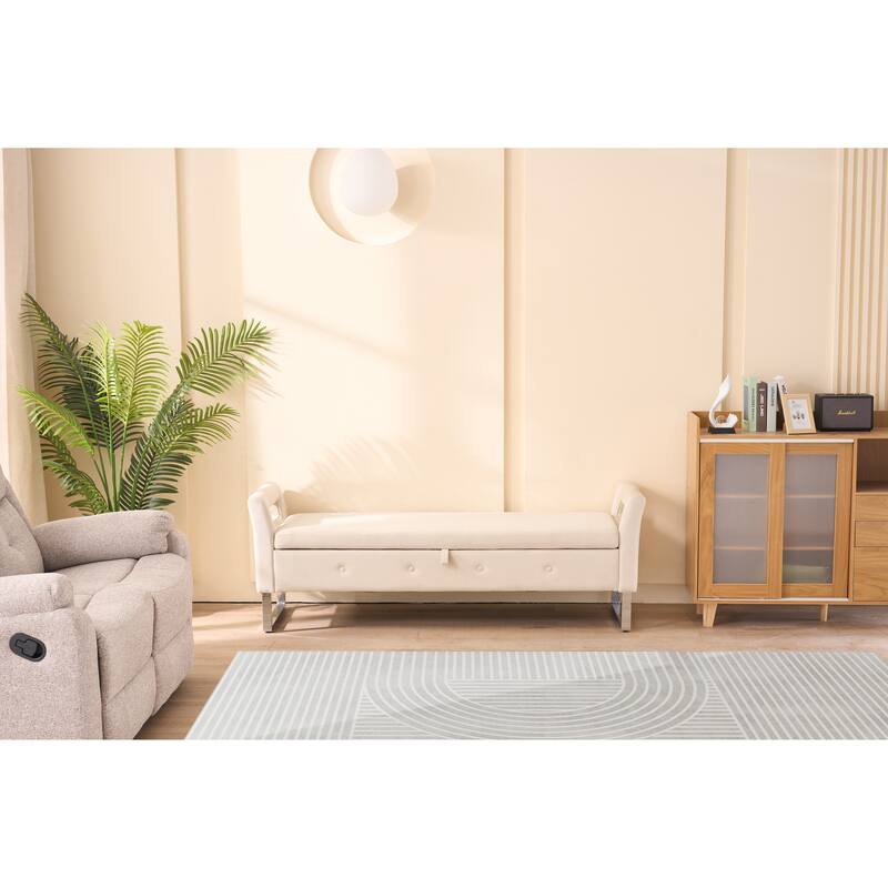 67.91"Wide Velvet Storage Soft Bench with Armrests for Living Room, Entryway and Bedroom