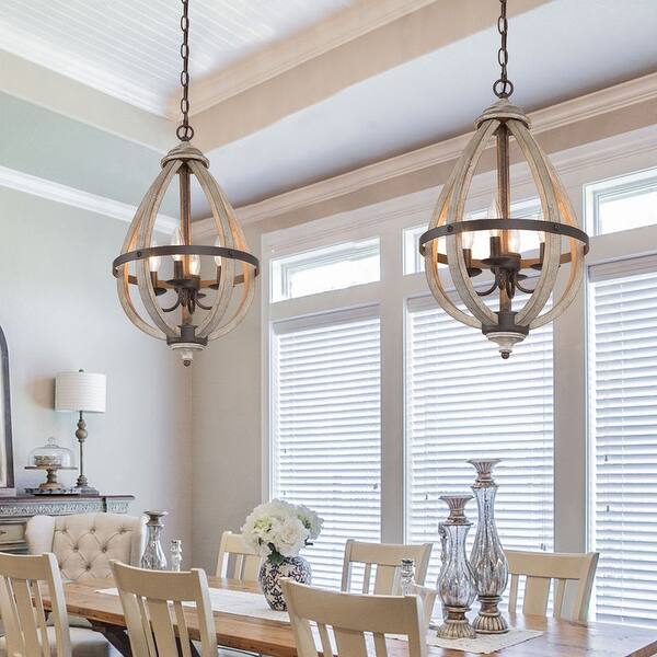 Farmhouse 4-light Wood Lantern Pendant Lights Handcrafted for ...
