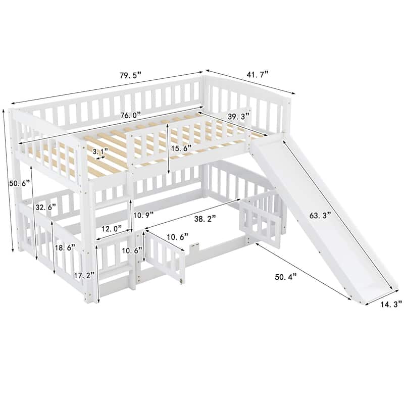 Pine Wood Bunk Bed with Convertible Slide and Ladder