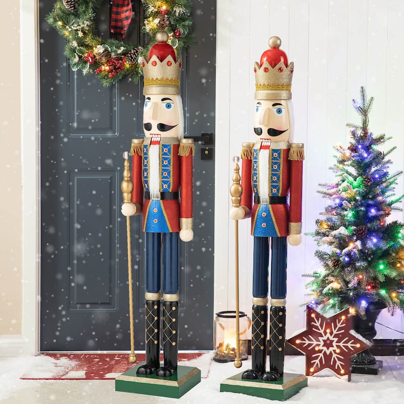 Glitzhome 54"H Wooden Christmas Glitter Nutcracker Indoor Porch Decor - OLD-2PK King Nutcrackers
