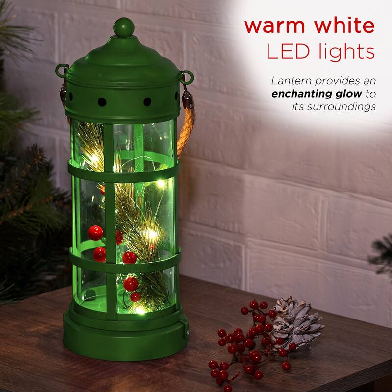 Alpine Corporation Metal and Glass Lantern with Warm White LED Lights