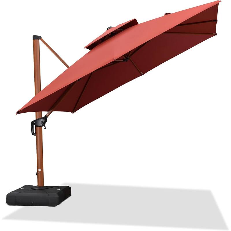 PURPLE LEAF 10ft Square Wood Pattern Patio Cantilever Umbrella
