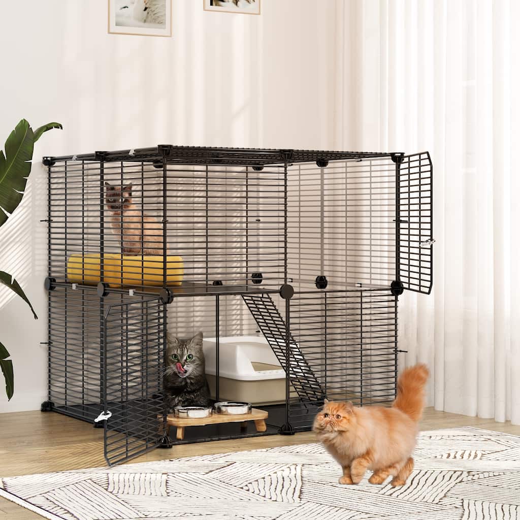 Moasis Reinforced 2-layer Metal Pet Cage with Doors, Ladder