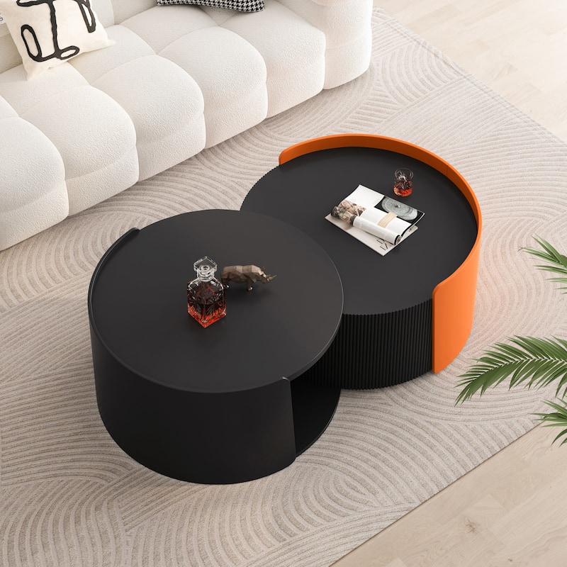Contemporary Coffee Table for Living Room, Bedroom - Black+Orange-51.18" L