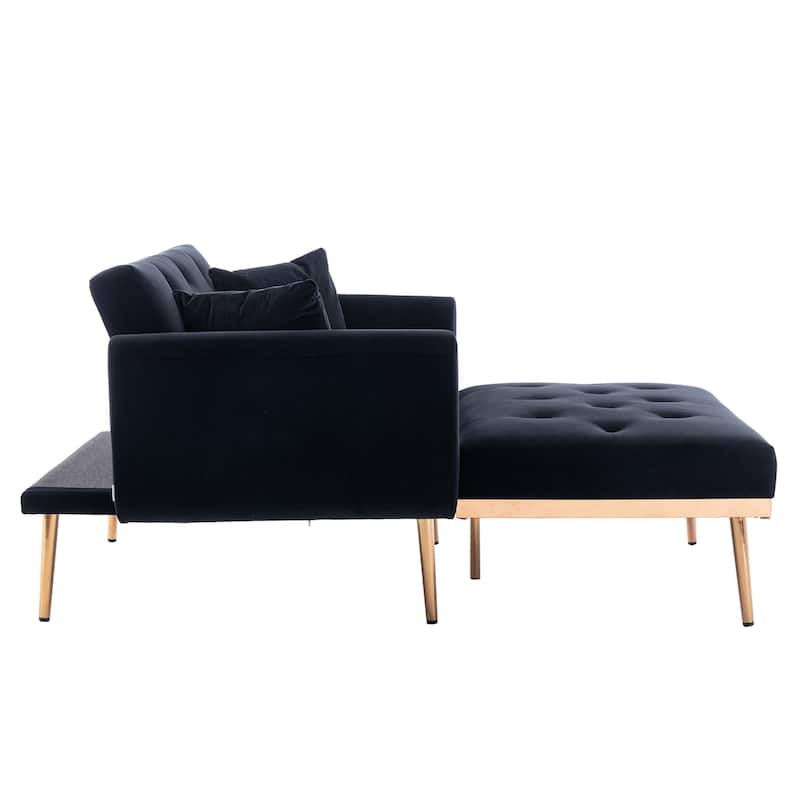 Velvet Upholstered Tufted Living Room Sleeper Sofa Chair With Rose Golden feet