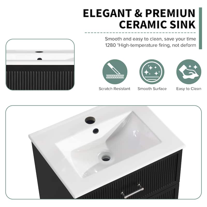 24 Inch Floor Standing Bathroom Vanity with Ceramic Sink and 2 Drawers