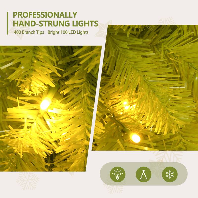 5FT Pre-Lit Santa Hat Style Artificial Christmas Tree with 100 LED Lights, 400 Tips, Hinged PVC Holiday Decoration