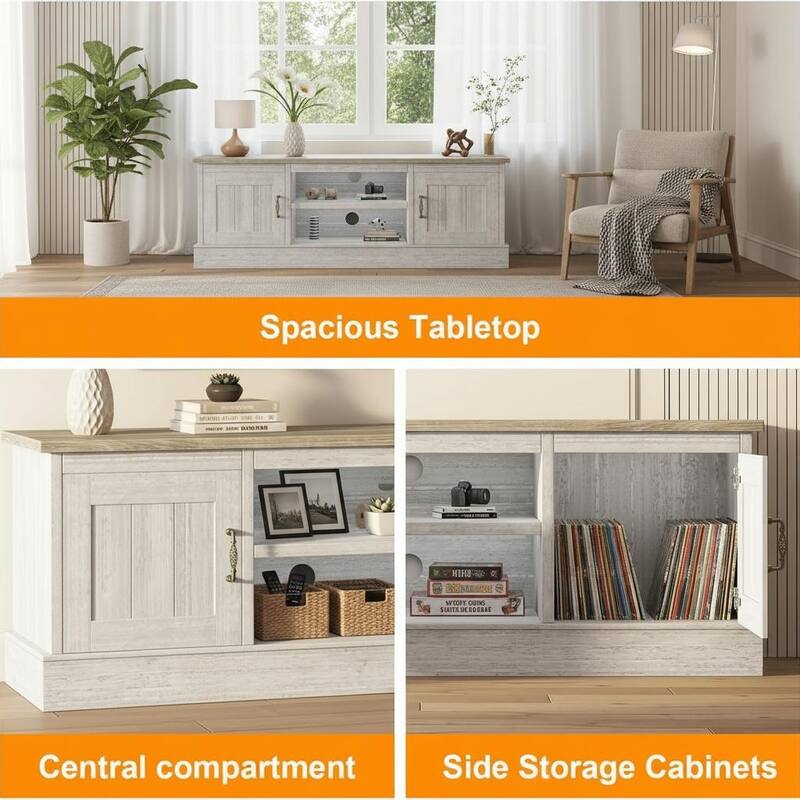 Farmhouse TV Stand, with Storage Cabinets