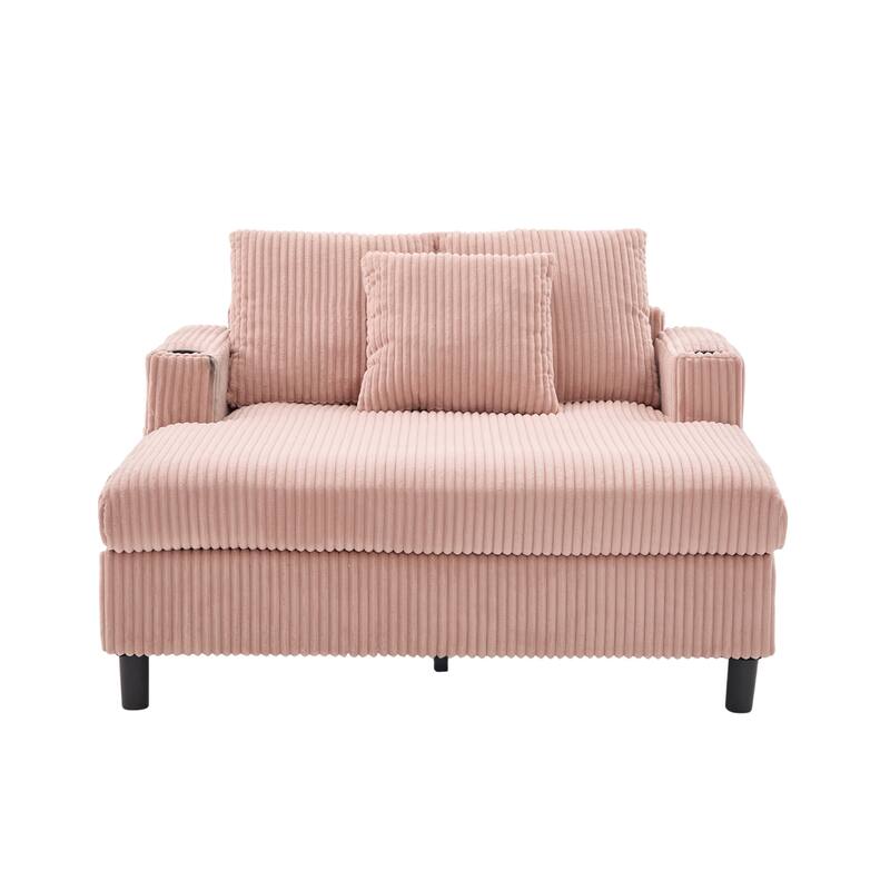 GDFStudio - Corduroy Recliner Sofa with USB Charging, RGB LED Light Strip - Suitable for Living Room and Bedroom