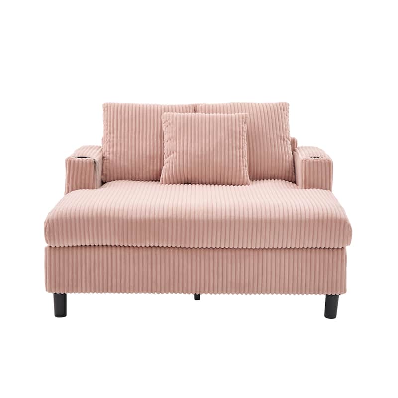 Recliner Sofa Loveseat with Chaise Lounge, Sleeper Sofa with USB & Type-C Charging Ports, Sofa Bed with Cup Holders