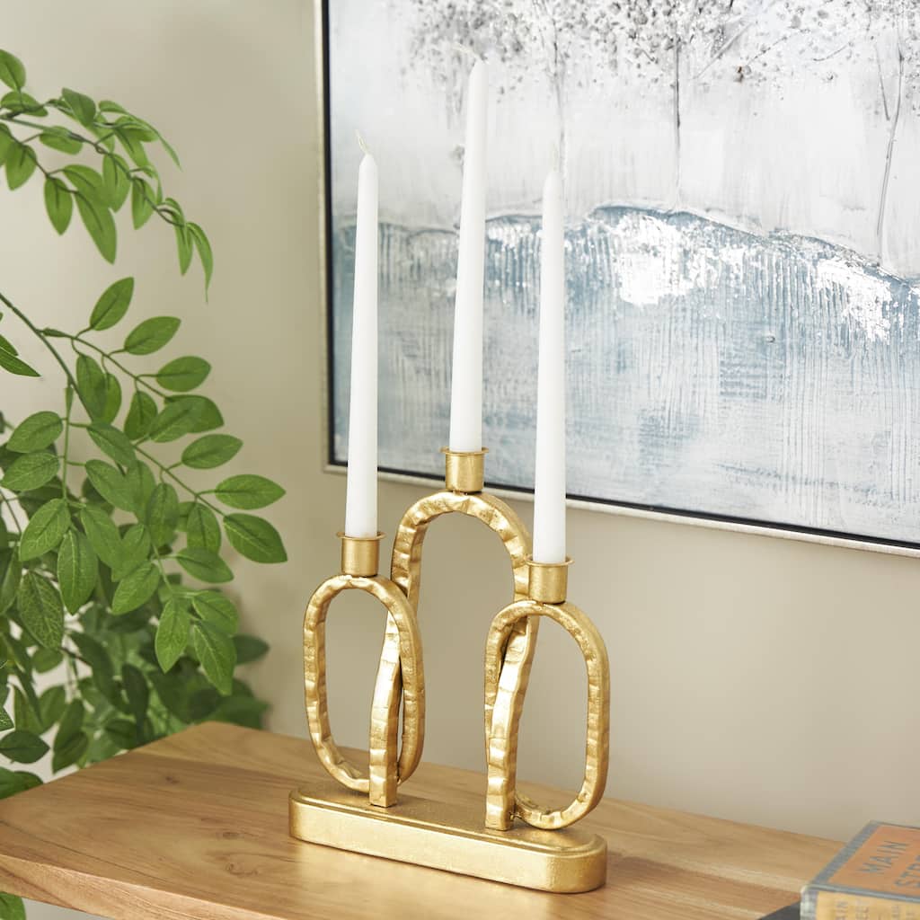 Gold Metal Interlocked Chains Decorative Candle Holder with Rectangle Base - 2"W x 9"L x 10"H