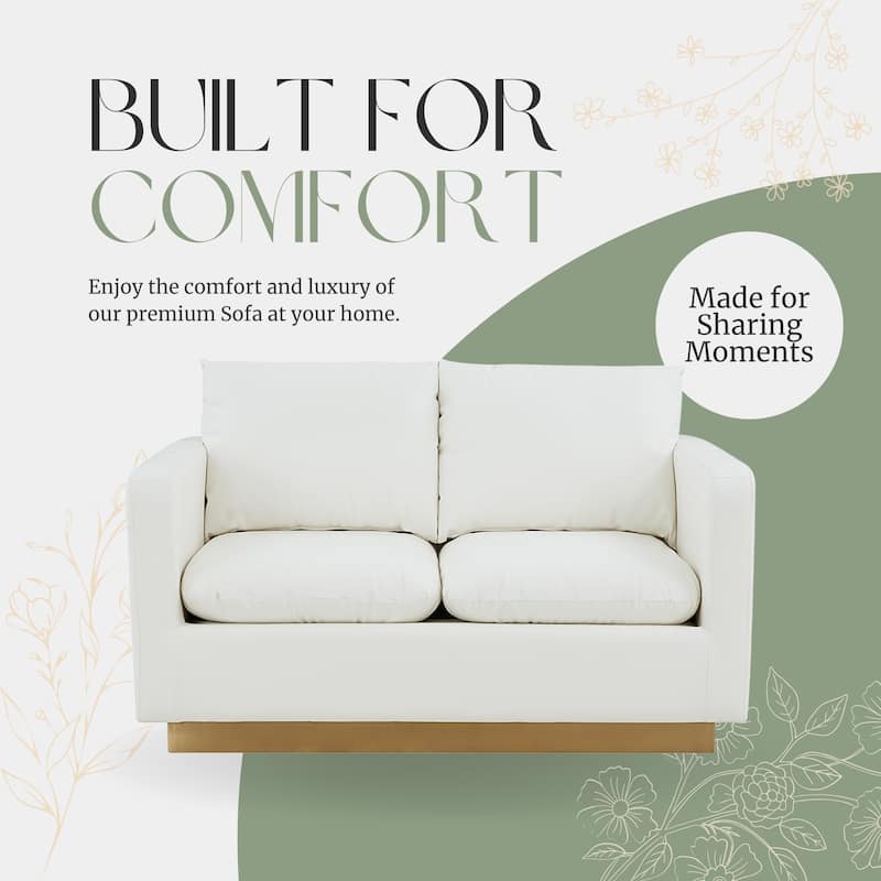 Nervo Loveseat 2-seater Modern Sofa With Leather Gold Accent Base Wooden Frame Removable Cushions for Office Lounge Living Room