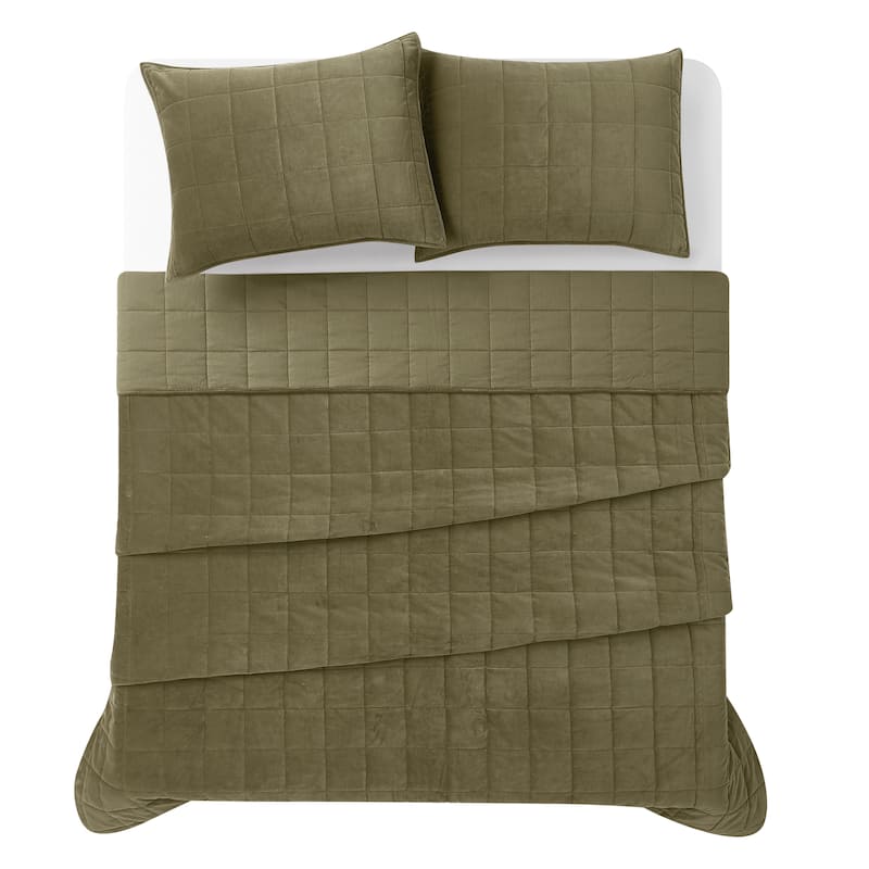 Brooklyn Loom Matte Cotton Velvet Box Stitch Quilt Set