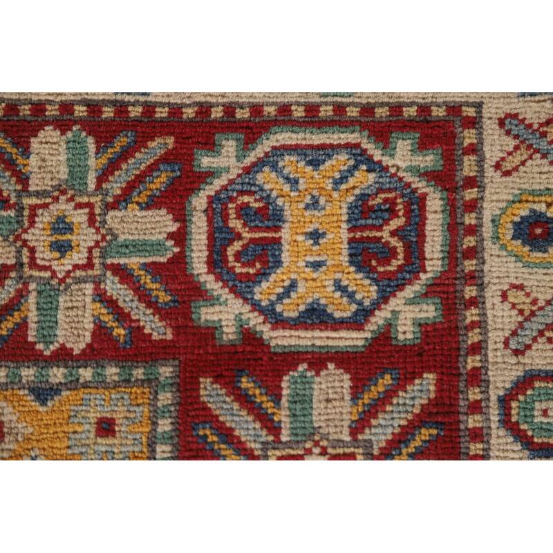 Hand Knotted Oriental 100% Wool Carpet Traditional Tribal Beige & Ivories Kazak Area Rug - 9' 6'' X 6' 9''