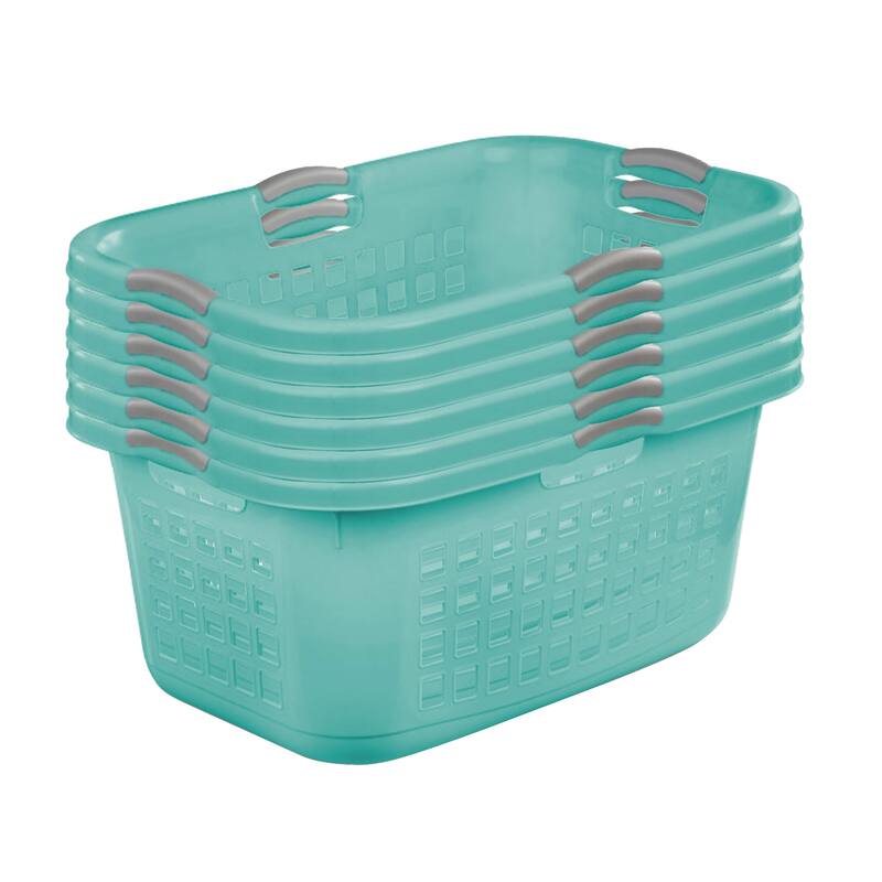 Sterilite Ultra 2 Bushel Plastic Stackable Clothes Laundry Basket, Aqua (6 Pack) - Blue - 27.38 x 18.63 x 12.38 inches