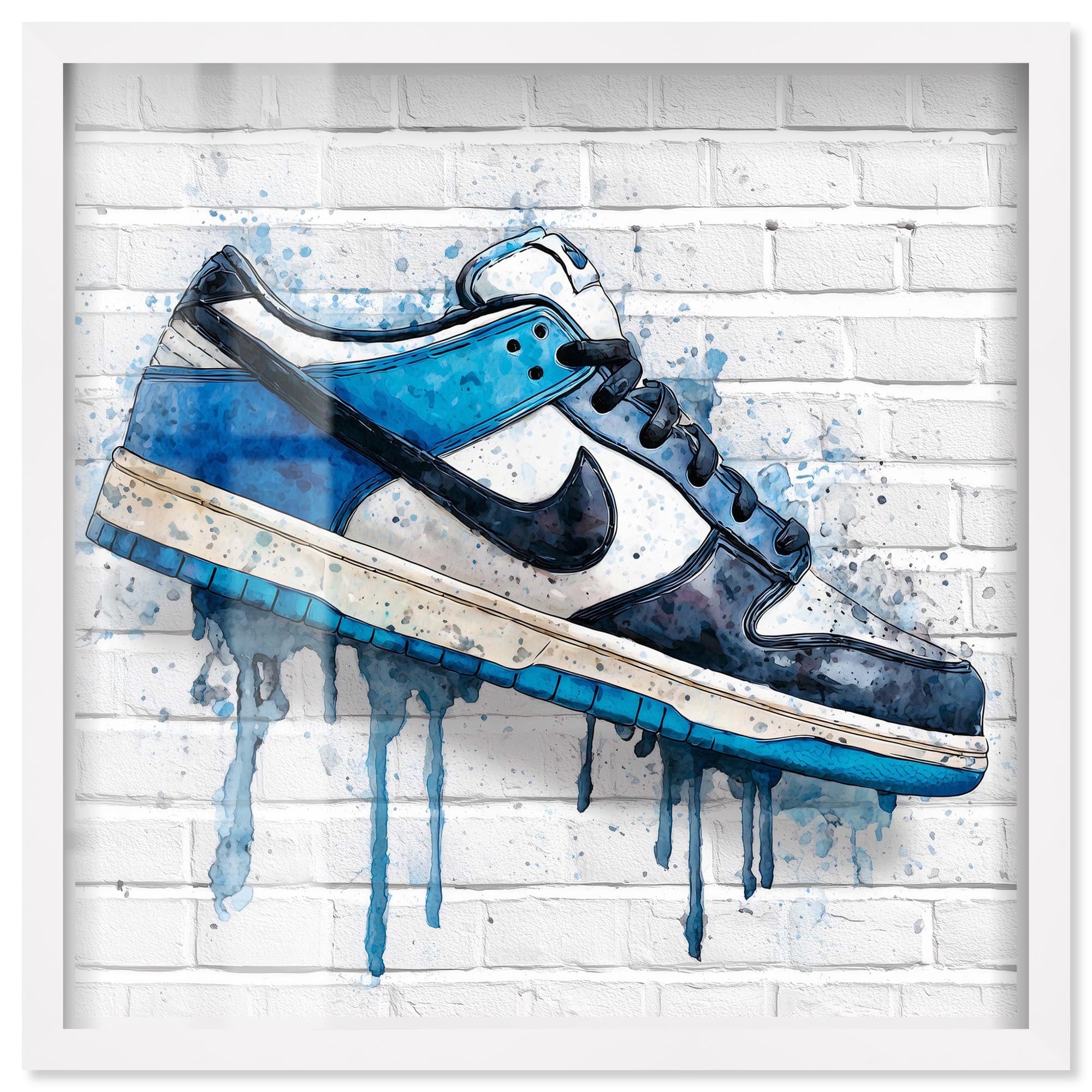 White Sneaker Drip Wall Sports Art Shadowbox Print by Art Remedy