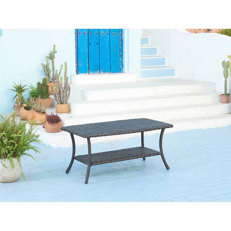 Outdoor Wicker Coffee Table, Patio Rattan Coffee Table - Brown