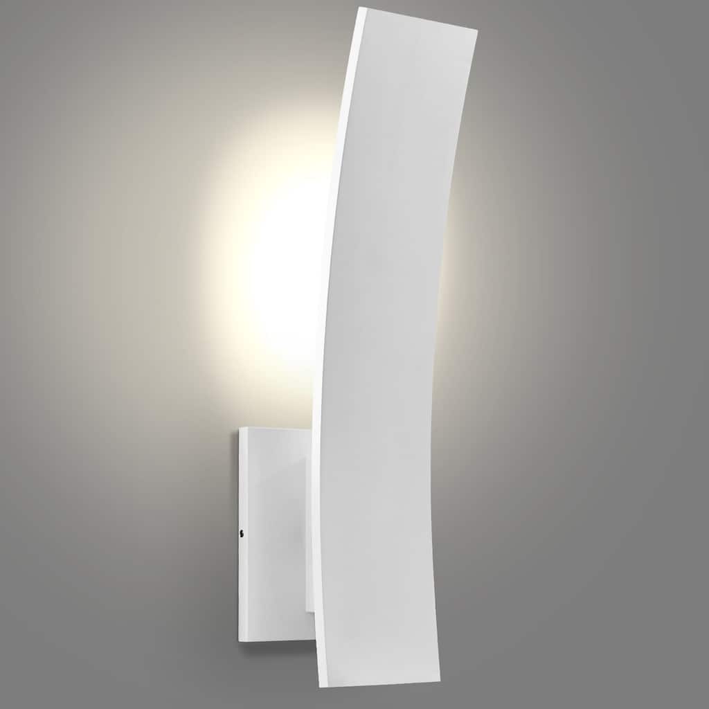 LUXRITE 15-Inch LED Curved Outdoor Wall Sconce, 5CCT, 1000LM, 15W, IP65, Dimmable, ETL, Exterior Light Fixture White