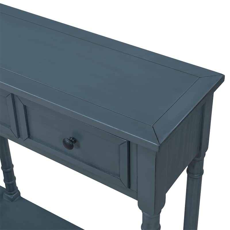 Solid Wooden Console Sofa Table, With 2 Drawers, Bottom Storage Shelves, Easy Assembly, Farmhouse Console Sofa Table