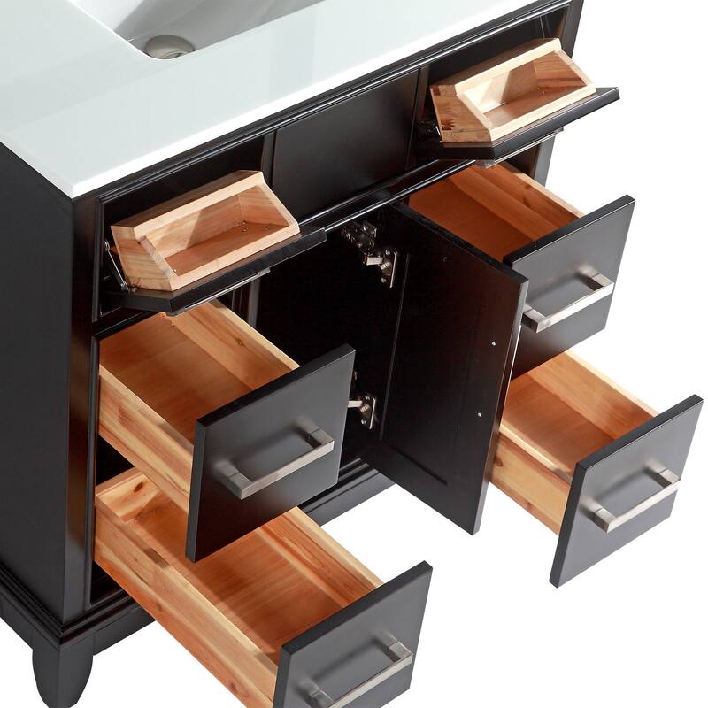 Vanity Art 36" Single Sink Bathroom Vanity Set with Engineered Marble Top and Free Mirror