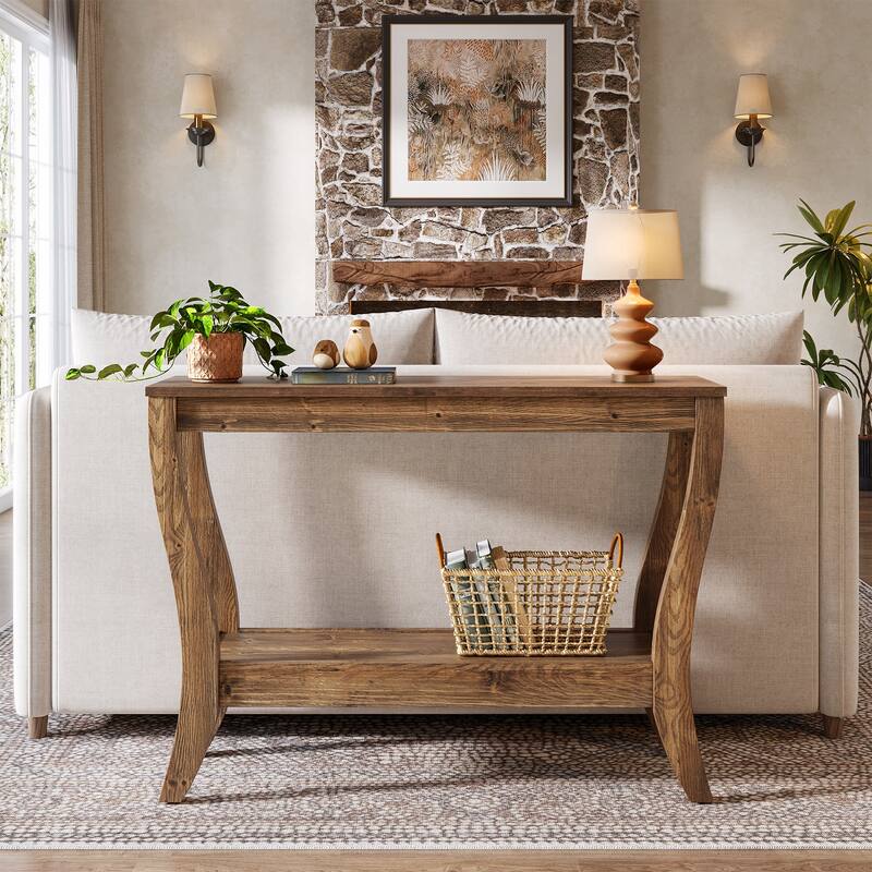 Solid Wood Console Table with Storage, Entryway Table with Shelf, Wooden Sofa Table for Living Room, Hallway, Foyer