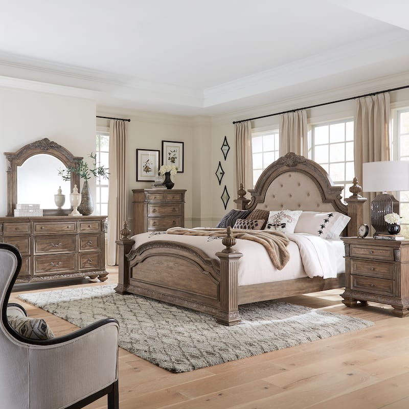 Liberty Furniture Carlisle Court Poster Bed, Dresser & Mirror, Chest, Night Stand - King, Queen - Bed, Dresser, Mirror, Chest, and Night Stand - Queen
