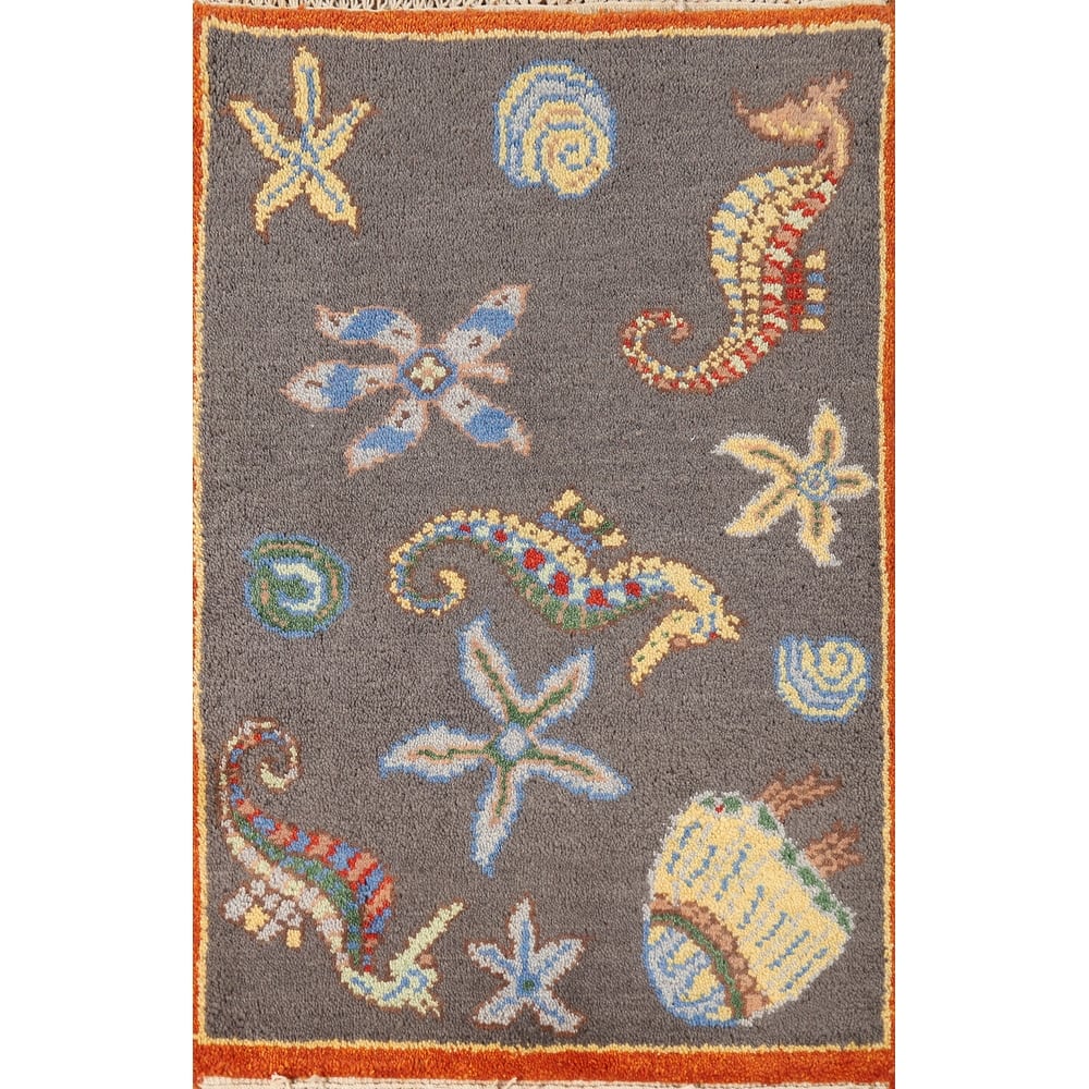 Hand Knotted Oriental 100% Wool Carpet Traditional Animal Pictorial Greys & Charcoal Art Deco Area Rug - 3' 0'' X 2' 0''