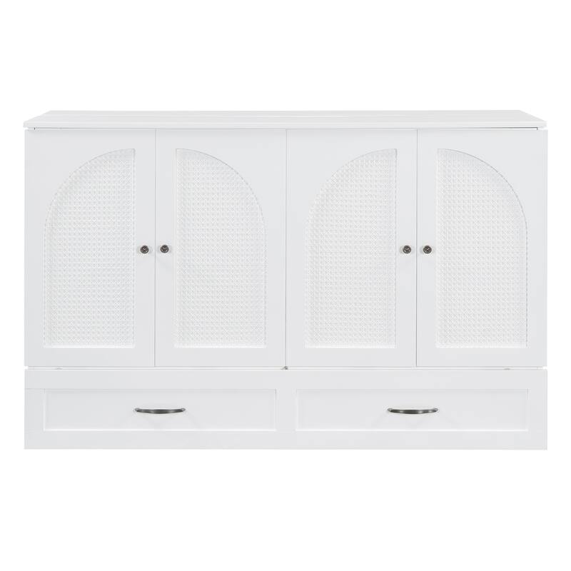 Queen Size Murphy Bed with Large Storage Drawers, USB Charging Port, and Space-Saving Design for Small Rooms