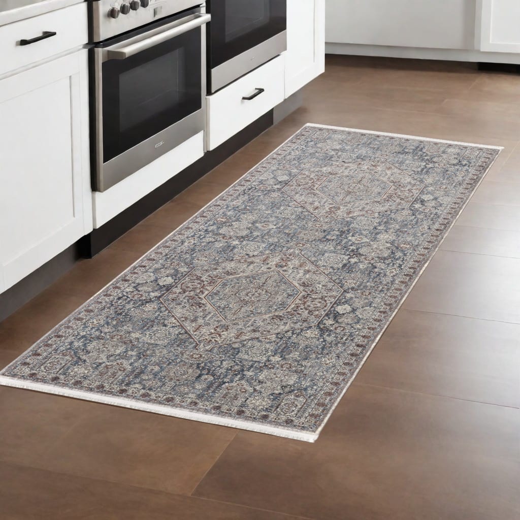 Wemam Power Loomed Floral Stain Resistant Low Pile with Fringe Durable Area Rug By HomeRoots - 8' Runner