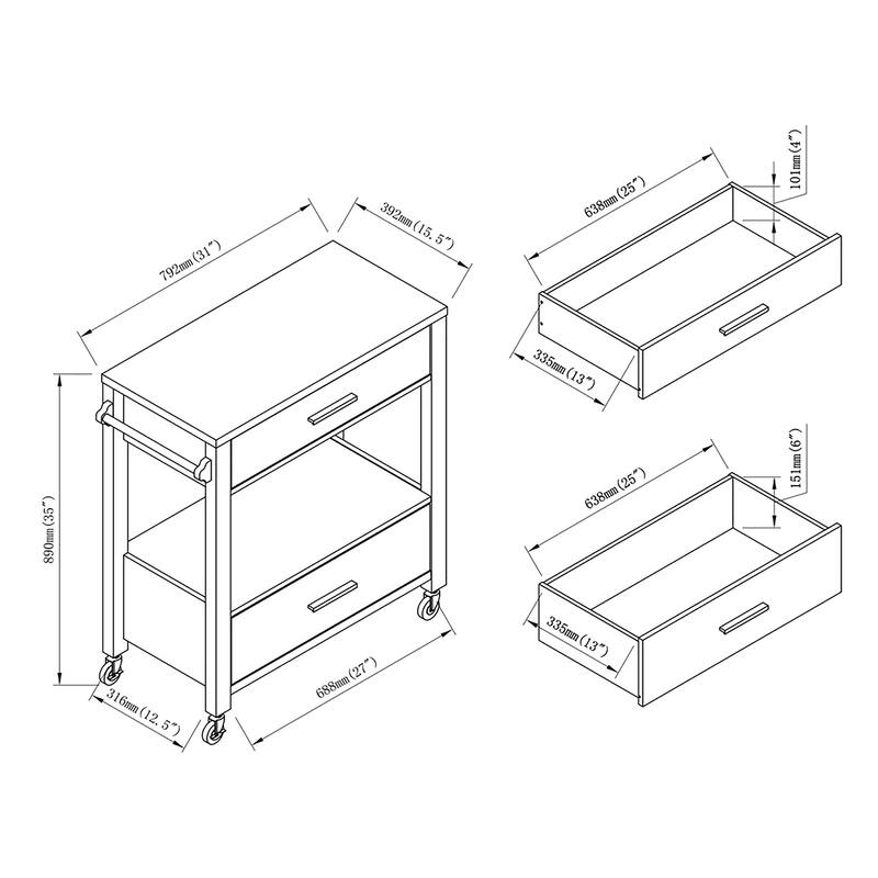 Newsom Modern 2-Drawer Caster Serving Cart with Towel Bar by Furniture of America