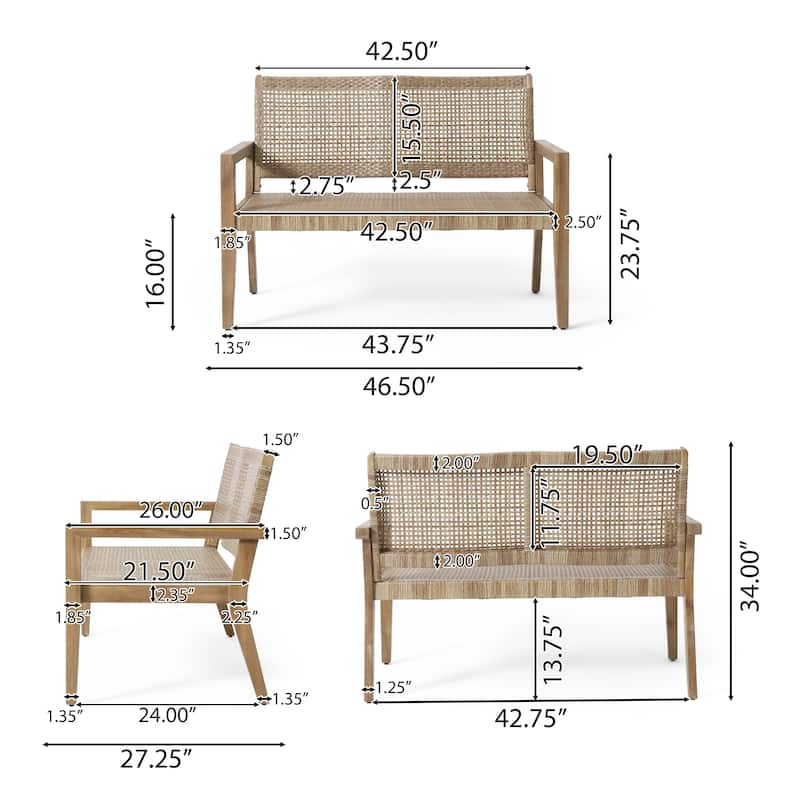 Kiara Outdoor Wicker and Acacia Wood Loveseat by Christopher Knight Home