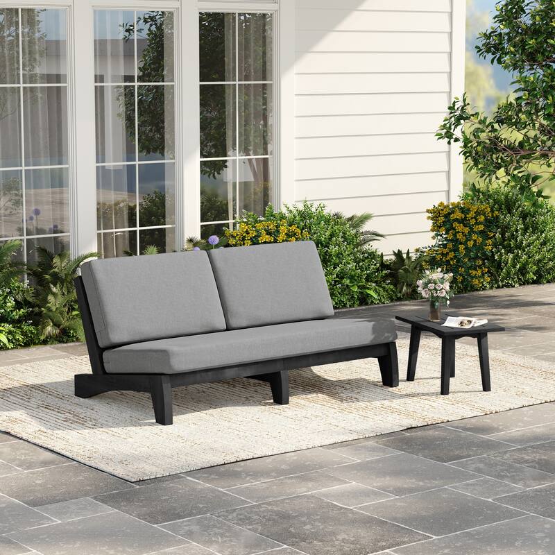 2-Piece Casual Teak Outdoor Patio Sofa Set with Side Table