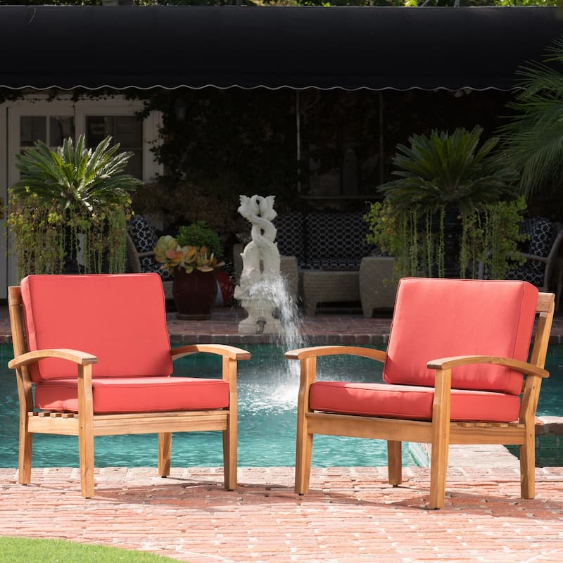 Peyton Outdoor Cushioned Wood Club Chairs (Set of 2) by Christopher Knight Home - Red
