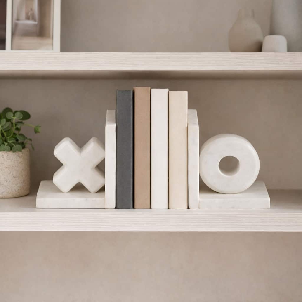White Marble X & O Bookends - Set of 2, 5" - 4.75"