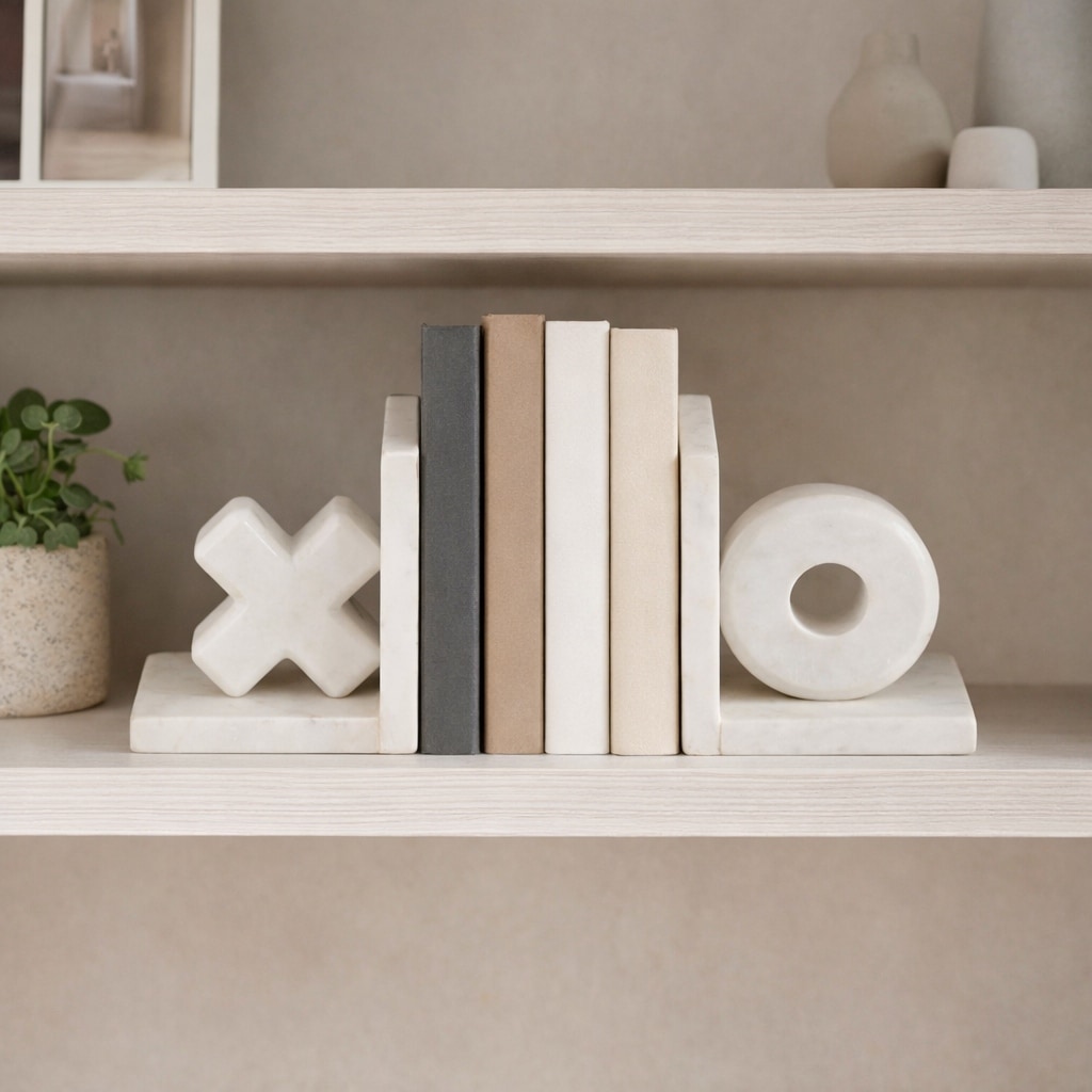 White Marble X & O Bookends - Set of 2, 5" - 4.75"