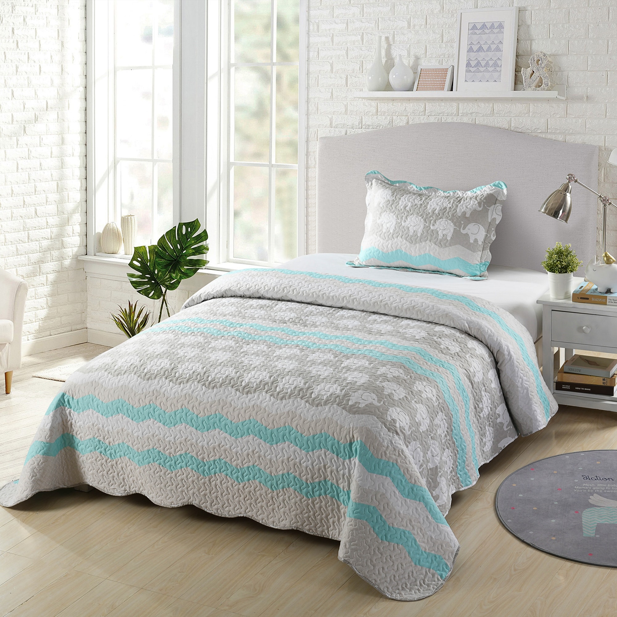 Elephant Kids Quilt Set Bedspread Coverlet Set