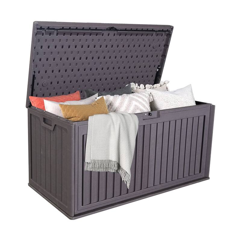 Dual-Wall Resin Outdoor Deck Box Plastic Patio Storage Box Lockable Storage Containers with Side Handles for Patio Furniture