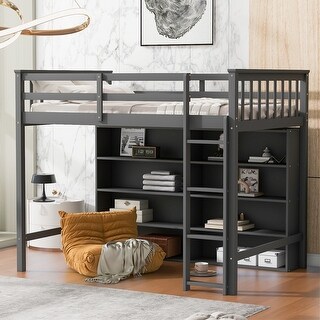 Twin Size Loft Bed with 8 Open Storage Shelves