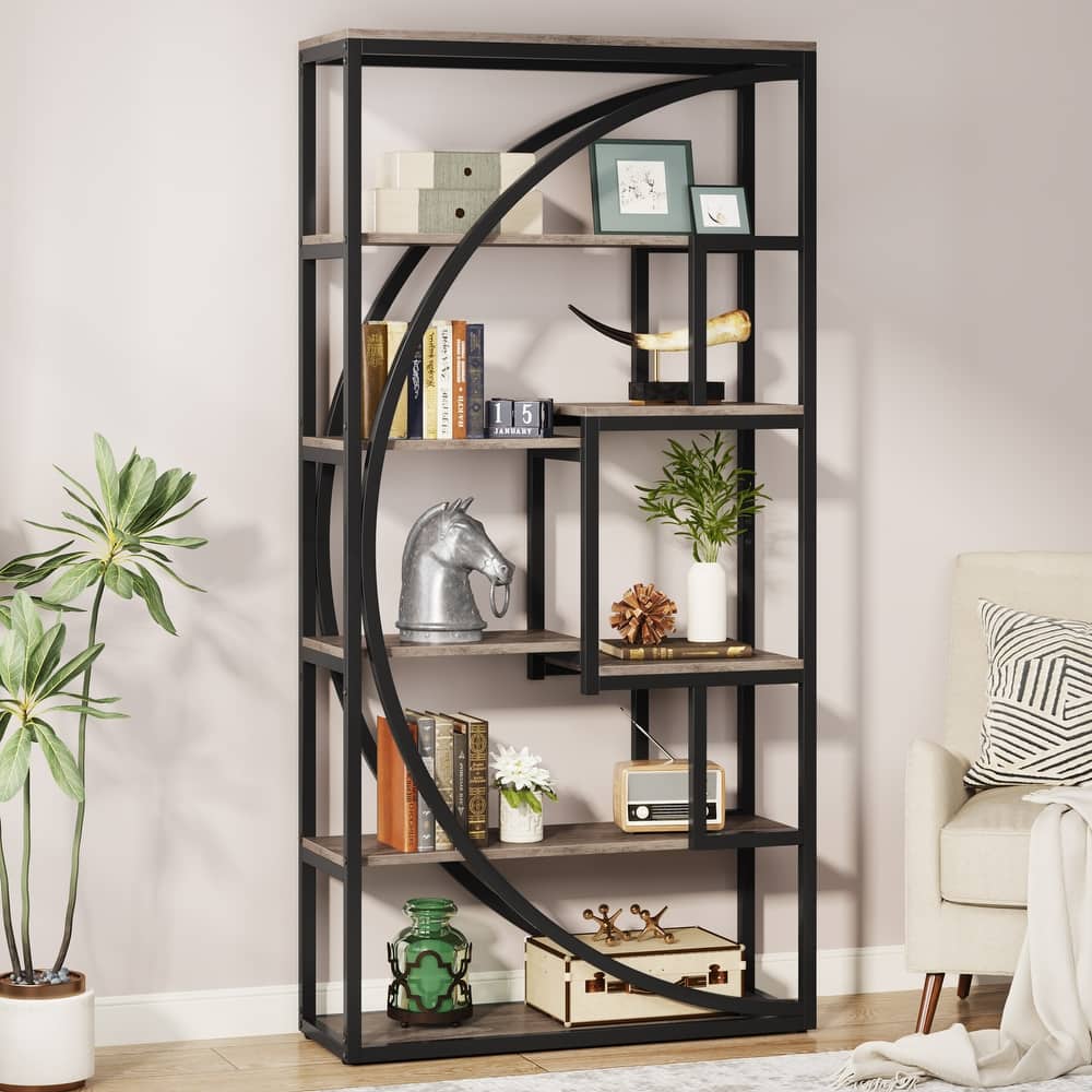 5 Tier Open Bookshelf, Tall Display Shelf with Geometric Design - 31.5" W x 11.8" D x 70.8"H